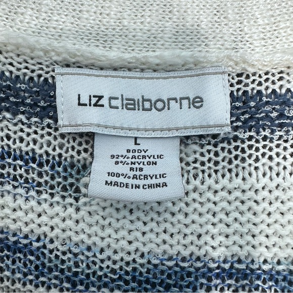 Women's L Off White And Blue Striped Open Cardigan with Pockets - Liz Claiborne - Picture 8 of 8